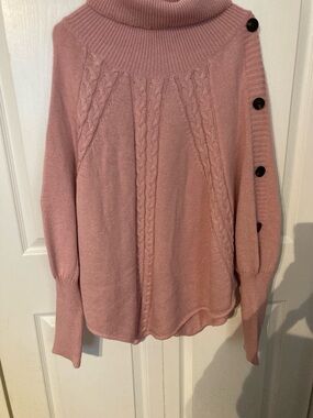 Cozy Cable Knit Mock Neck Cape Sweater - Pink